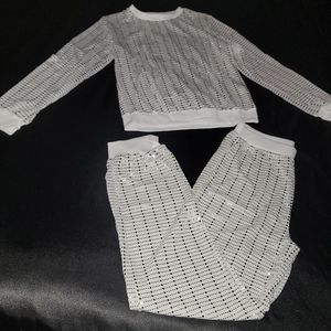 White & Silver Shimmer Dress Jogger Set